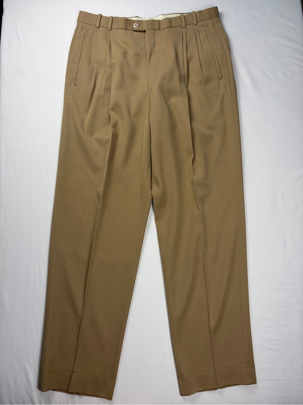 Bachrach 100% Wool Pleated Dress Pants Tan Men’s 38 36x34